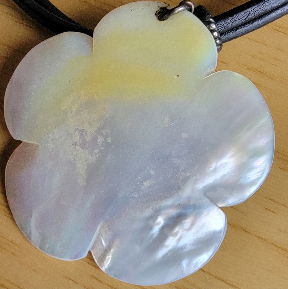 Mother Of Pearl  Floral Choker Necklace 925 Vintage. - Picture 3 of 7